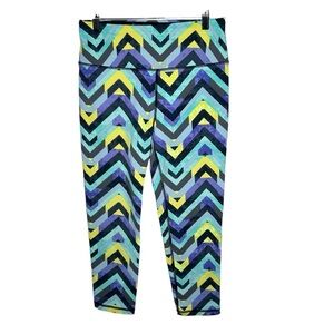 VSX Sport Women’s Crop Leggings Size Medium Blue Geometric Design Yellow